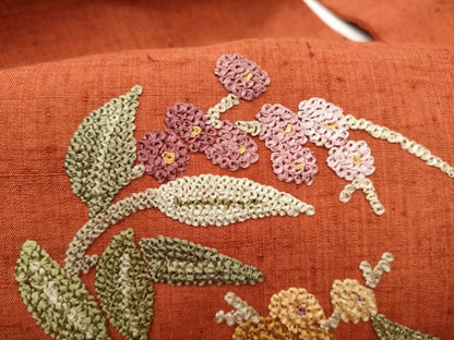平和屋着物●中国三大刺繍　総相良刺繍　九寸名古屋帯　紬地　花唐草文　正絹　逸品　CABL9629hy