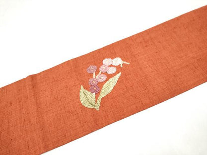 平和屋着物●中国三大刺繍　総相良刺繍　九寸名古屋帯　紬地　花唐草文　正絹　逸品　CABL9629hy