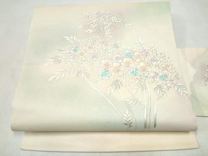 平和屋着物●九寸名古屋帯　総刺繍　枝花文　正絹　逸品　CABL9632hy