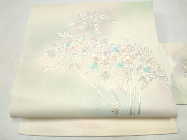 平和屋着物●九寸名古屋帯　総刺繍　枝花文　正絹　逸品　CABL9632hy