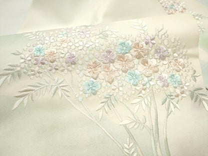 平和屋着物●九寸名古屋帯　総刺繍　枝花文　正絹　逸品　CABL9632hy