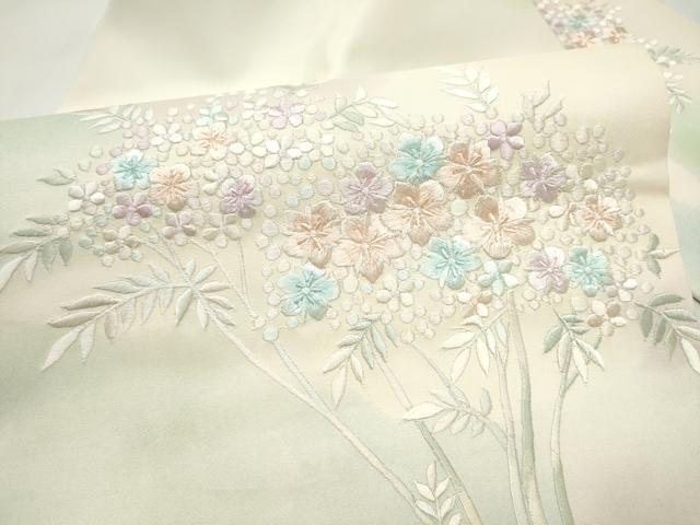平和屋着物●九寸名古屋帯　総刺繍　枝花文　正絹　逸品　CABL9632hy