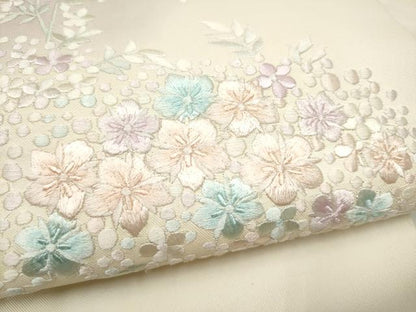 平和屋着物●九寸名古屋帯　総刺繍　枝花文　正絹　逸品　CABL9632hy