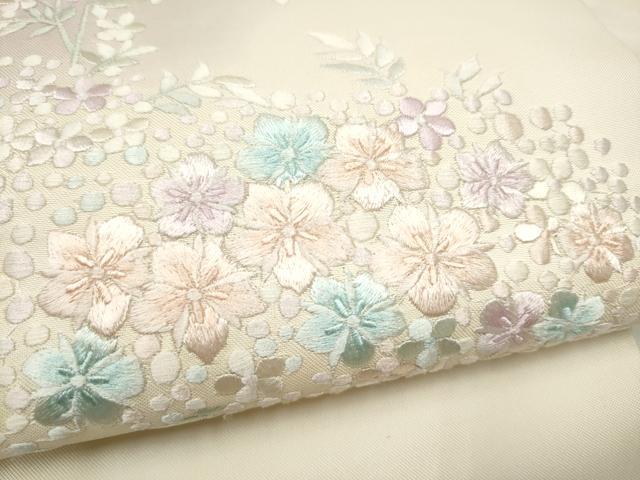 平和屋着物●九寸名古屋帯　総刺繍　枝花文　正絹　逸品　CABL9632hy