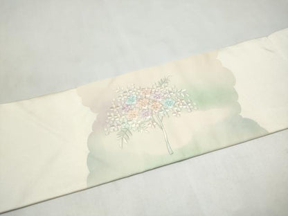 平和屋着物●九寸名古屋帯　総刺繍　枝花文　正絹　逸品　CABL9632hy