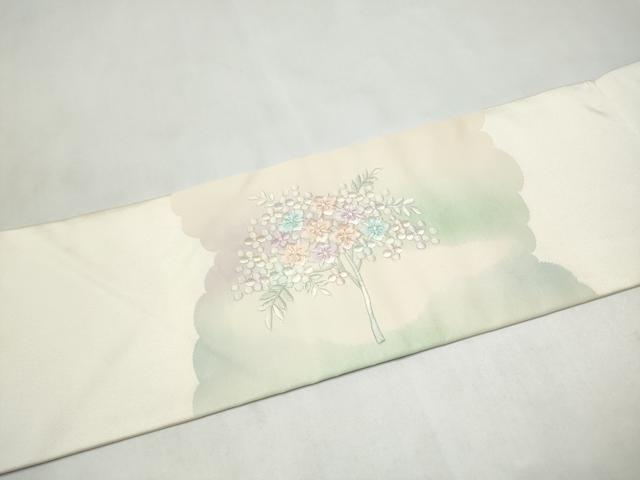 平和屋着物●九寸名古屋帯　総刺繍　枝花文　正絹　逸品　CABL9632hy