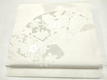 平和屋着物●中国三大刺繍　スワトウ相良刺繍　総刺繍　九寸開き名古屋帯　紬地　地紙花文　正絹　逸品　CABL9633hy