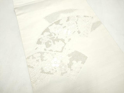 平和屋着物●中国三大刺繍　スワトウ相良刺繍　総刺繍　九寸開き名古屋帯　紬地　地紙花文　正絹　逸品　CABL9633hy