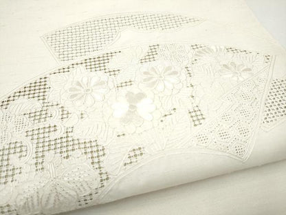 平和屋着物●中国三大刺繍　スワトウ相良刺繍　総刺繍　九寸開き名古屋帯　紬地　地紙花文　正絹　逸品　CABL9633hy