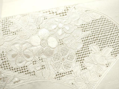 平和屋着物●中国三大刺繍　スワトウ相良刺繍　総刺繍　九寸開き名古屋帯　紬地　地紙花文　正絹　逸品　CABL9633hy