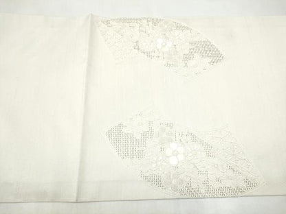 平和屋着物●中国三大刺繍　スワトウ相良刺繍　総刺繍　九寸開き名古屋帯　紬地　地紙花文　正絹　逸品　CABL9633hy