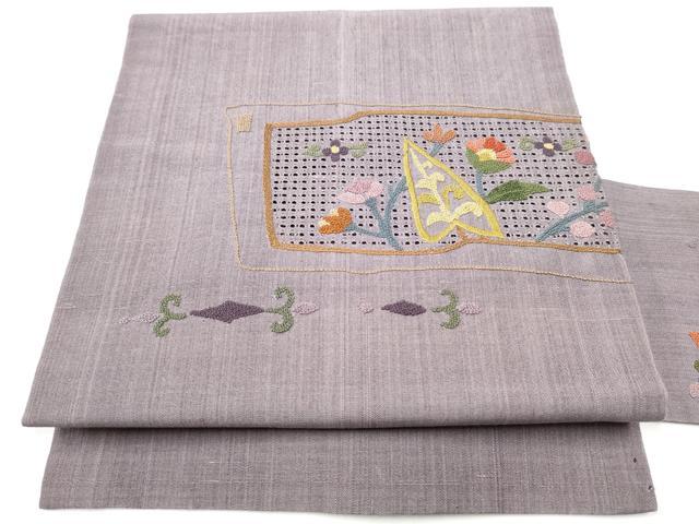 平和屋着物●中国三大刺繍　スワトウ相良刺繍　総刺繍　九寸名古屋帯　紬地　枝花文　正絹　逸品　CABL9638hy