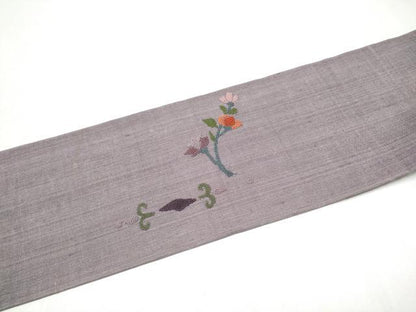 平和屋着物●中国三大刺繍　スワトウ相良刺繍　総刺繍　九寸名古屋帯　紬地　枝花文　正絹　逸品　CABL9638hy
