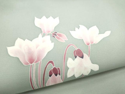平和屋着物●京友禅 羽田工房　京都府指定無形文化財保持者　羽田登　塩瀬　九寸名古屋帯　草花文　三越扱い　正絹　逸品　CABL9641hy