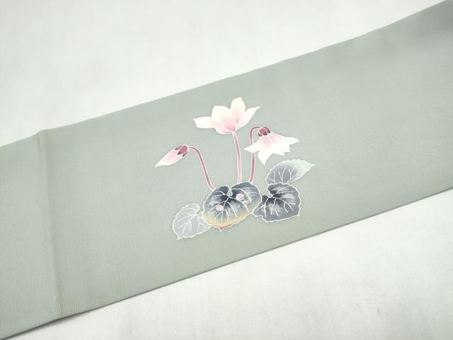 平和屋着物●京友禅 羽田工房　京都府指定無形文化財保持者　羽田登　塩瀬　九寸名古屋帯　草花文　三越扱い　正絹　逸品　CABL9641hy