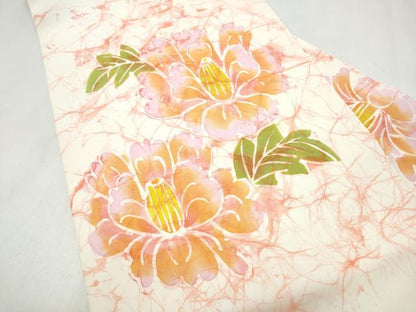 平和屋着物●塩瀬　九寸名古屋帯　ろうけつ染　草花文　正絹　逸品　CABL9643hy