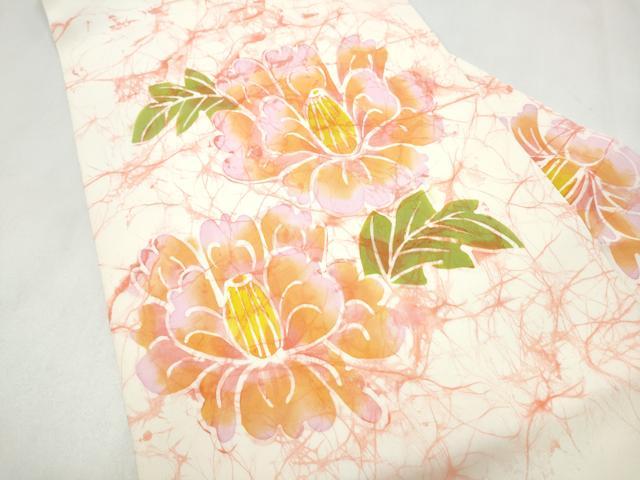 平和屋着物●塩瀬　九寸名古屋帯　ろうけつ染　草花文　正絹　逸品　CABL9643hy