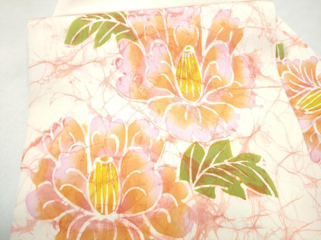 平和屋着物●塩瀬　九寸名古屋帯　ろうけつ染　草花文　正絹　逸品　CABL9643hy