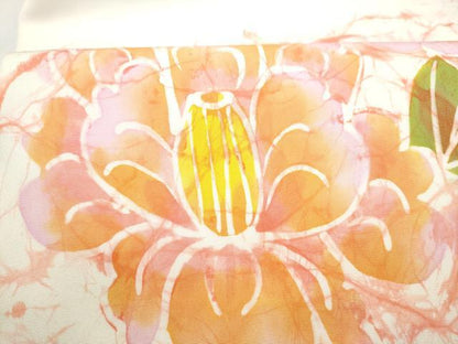 平和屋着物●塩瀬　九寸名古屋帯　ろうけつ染　草花文　正絹　逸品　CABL9643hy