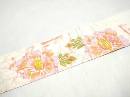 平和屋着物●塩瀬　九寸名古屋帯　ろうけつ染　草花文　正絹　逸品　CABL9643hy