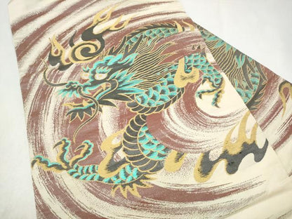 平和屋着物●アンティーク　大正ロマン　九寸名古屋帯　龍　金糸　正絹　逸品　CABL9646hy
