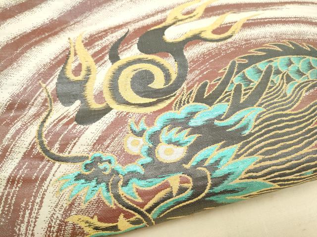 平和屋着物●アンティーク　大正ロマン　九寸名古屋帯　龍　金糸　正絹　逸品　CABL9646hy