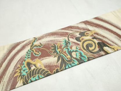 平和屋着物●アンティーク　大正ロマン　九寸名古屋帯　龍　金糸　正絹　逸品　CABL9646hy
