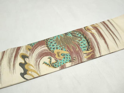 平和屋着物●アンティーク　大正ロマン　九寸名古屋帯　龍　金糸　正絹　逸品　CABL9646hy