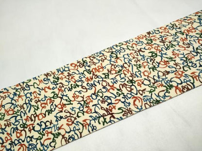 平和屋着物●全通柄　九寸名古屋帯　型染め　いろは歌　正絹　逸品　CABL9651hy