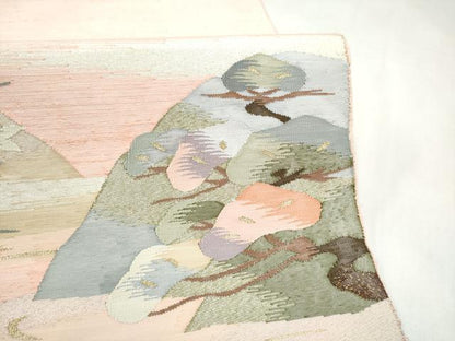 平和屋着物●八寸名古屋帯　すくい織　遠山草花文　金糸　正絹　逸品　CABL9652hy