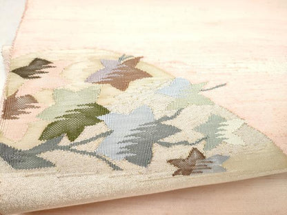 平和屋着物●八寸名古屋帯　すくい織　遠山草花文　金糸　正絹　逸品　CABL9652hy
