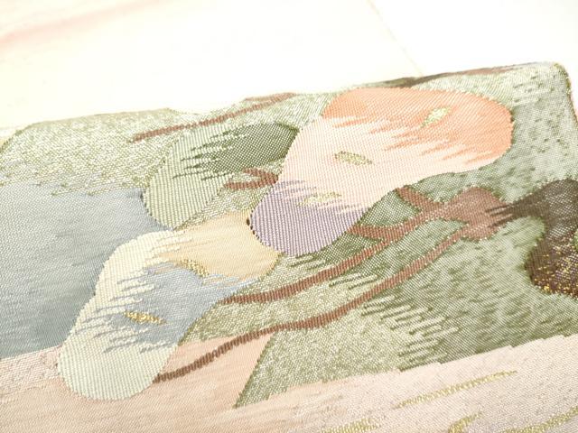 平和屋着物●八寸名古屋帯　すくい織　遠山草花文　金糸　正絹　逸品　CABL9652hy