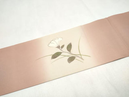 平和屋着物●塩瀬　九寸名古屋帯　手描き　花籠文　金彩　正絹　逸品　CABL9653hy