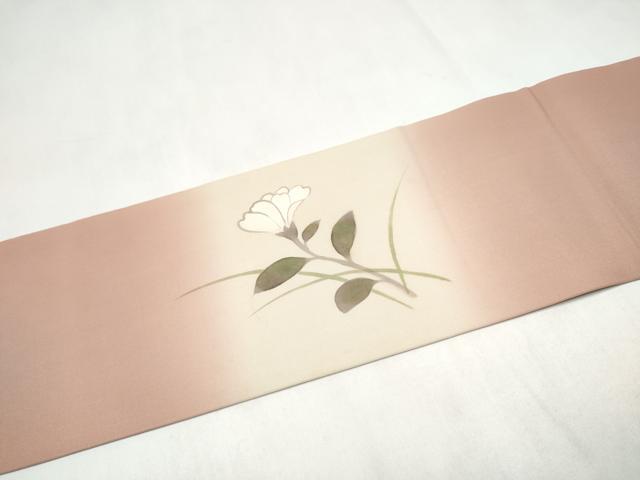 平和屋着物●塩瀬　九寸名古屋帯　手描き　花籠文　金彩　正絹　逸品　CABL9653hy