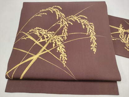 平和屋着物●九寸名古屋帯　枝葉文　金彩　正絹　逸品　CABL9658hy