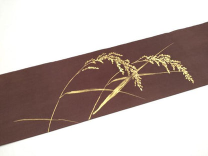 平和屋着物●九寸名古屋帯　枝葉文　金彩　正絹　逸品　CABL9658hy