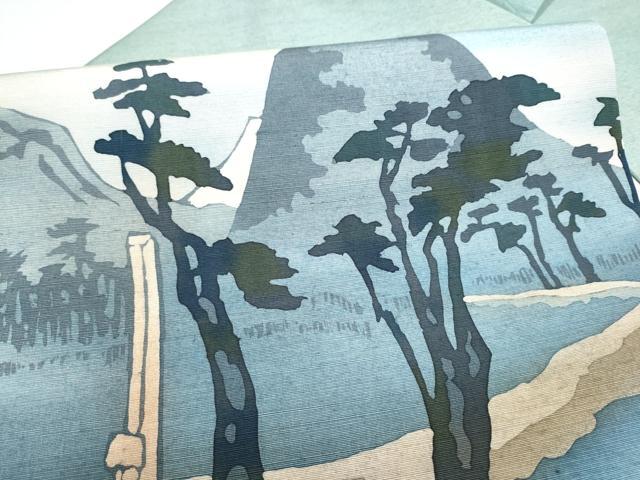 平和屋着物▼塩瀬　九寸名古屋帯　錦華紬　風景文　証紙付き　正絹　逸品　CABL9659hy