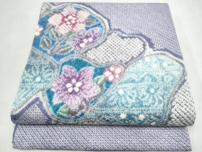 平和屋着物●名門　藤娘きぬたや・総絞り　九寸開き名古屋帯　枝花文　正絹　逸品　CABL9662hy