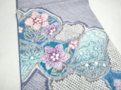 平和屋着物●名門　藤娘きぬたや・総絞り　九寸開き名古屋帯　枝花文　正絹　逸品　CABL9662hy