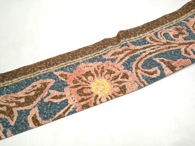 平和屋着物●全通柄　九寸名古屋帯　草花文　鬼しぼ縮緬　正絹　逸品　CABL9666hy