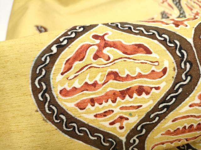 平和屋着物●九寸名古屋帯　ろうけつ染　紬地　立涌霞文　正絹　逸品　CABL9669hy