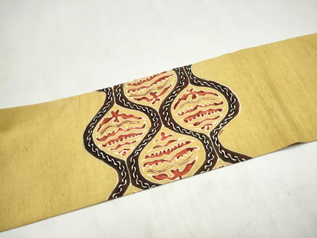 平和屋着物●九寸名古屋帯　ろうけつ染　紬地　立涌霞文　正絹　逸品　CABL9669hy