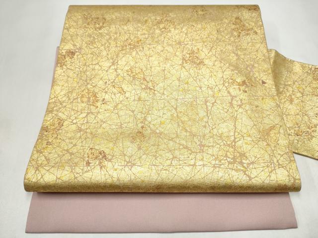平和屋着物●塩瀬　九寸名古屋帯　霞文　金彩　正絹　逸品　CABL9671hy