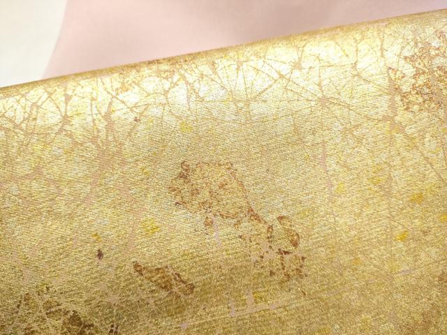 平和屋着物●塩瀬　九寸名古屋帯　霞文　金彩　正絹　逸品　CABL9671hy