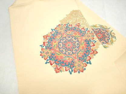 平和屋着物●塩瀬　九寸名古屋帯　手描き　向かい鳥花文　金彩　正絹　逸品　CABL9673hy