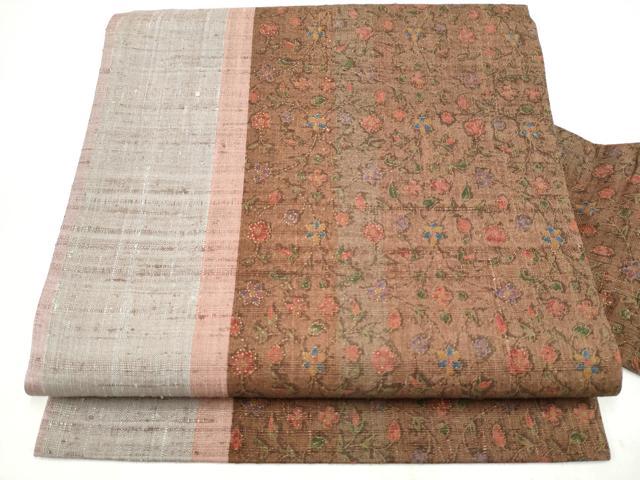 平和屋着物●九寸名古屋帯　紬地　花唐草文　正絹　逸品　CABL9674hy