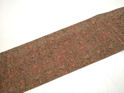 平和屋着物●九寸名古屋帯　紬地　花唐草文　正絹　逸品　CABL9674hy