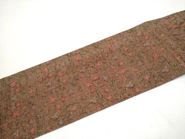平和屋着物●九寸名古屋帯　紬地　花唐草文　正絹　逸品　CABL9674hy