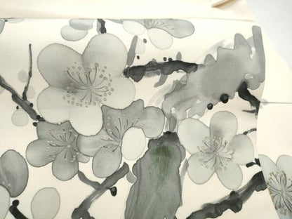 平和屋着物●塩瀬　九寸名古屋帯　手描き　枝梅文　正絹　逸品　CABL9676hy
