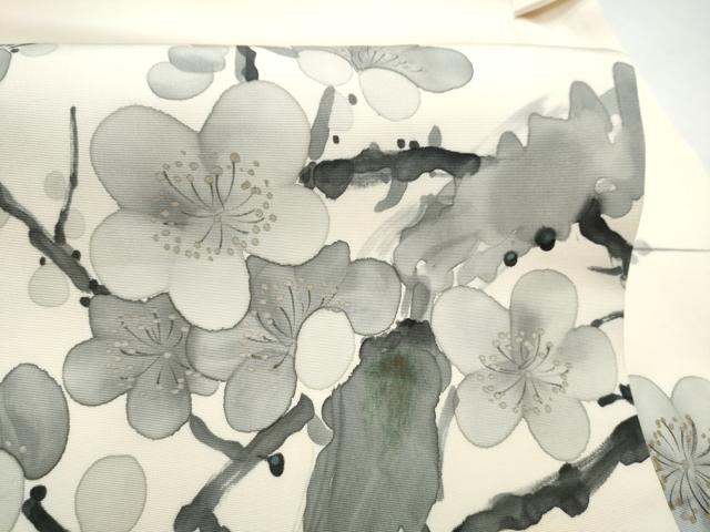 平和屋着物●塩瀬　九寸名古屋帯　手描き　枝梅文　正絹　逸品　CABL9676hy